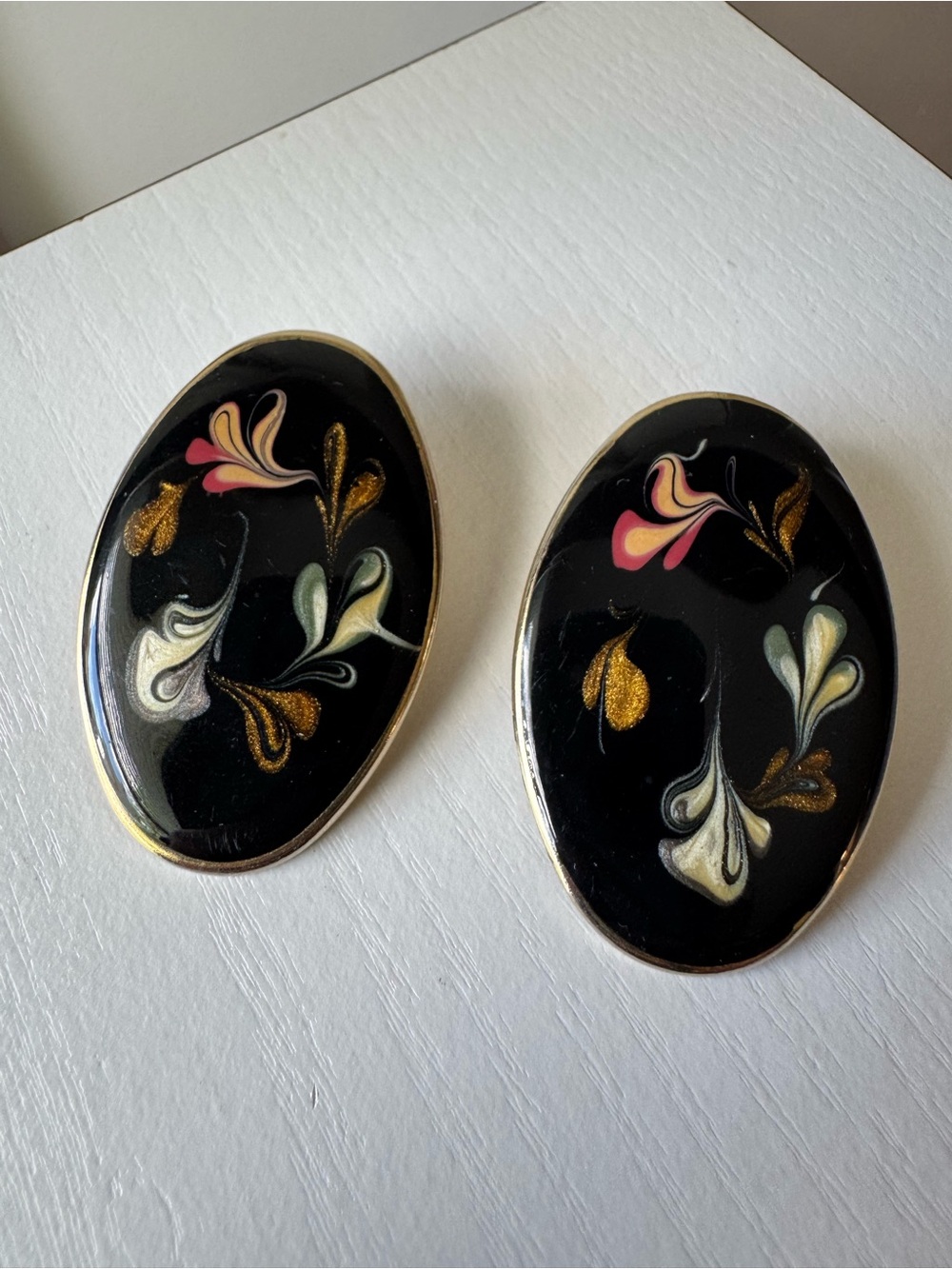 Vintage 1980s "West Germany Style" Black Swirl Enamel Studs